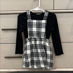 Black Long Sleeve Top with Black & White Plaid Pinafore Dress